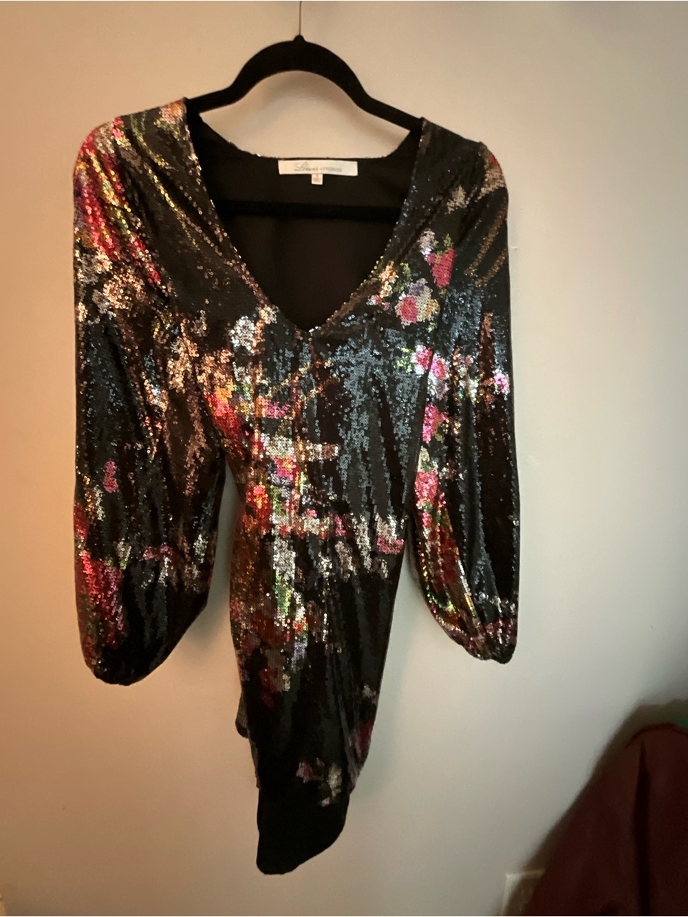 Lovers + Friends Black Sequin Dress with Multicolor Sparkle